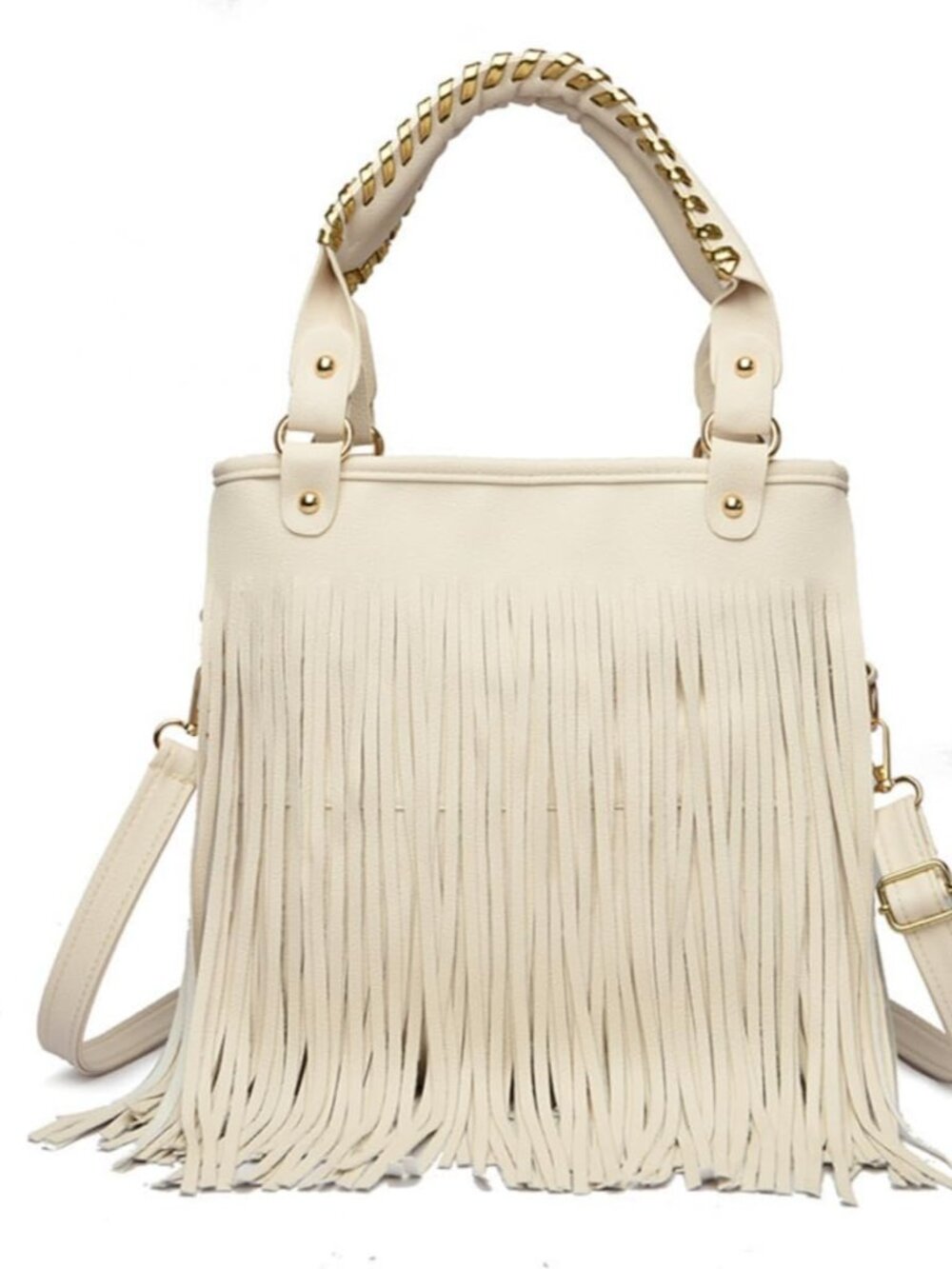 Casual Rivets Fringed Shoulder Handbag for Women,Soft Vegan Leather Hippie Cross